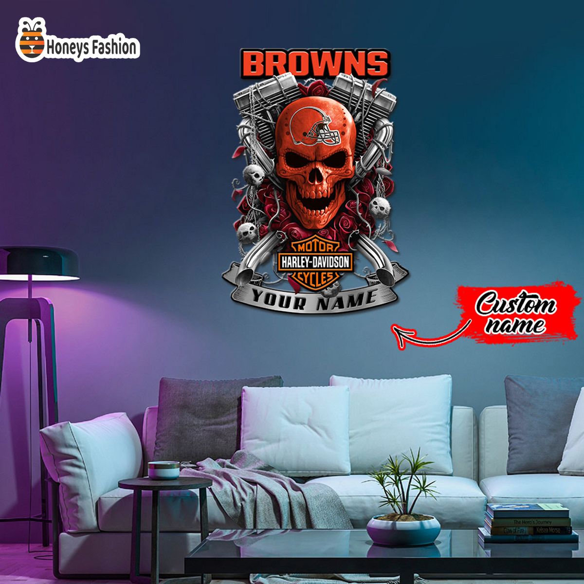 Cleveland Browns Skull Harley Davidson Custom Name Metal sign