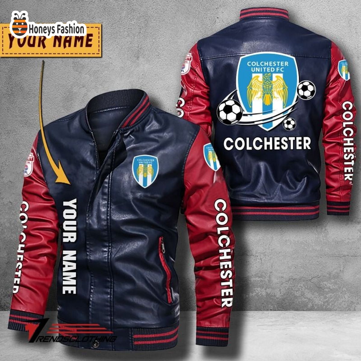 Colchester United Custom Name Leather Bomber Jacket