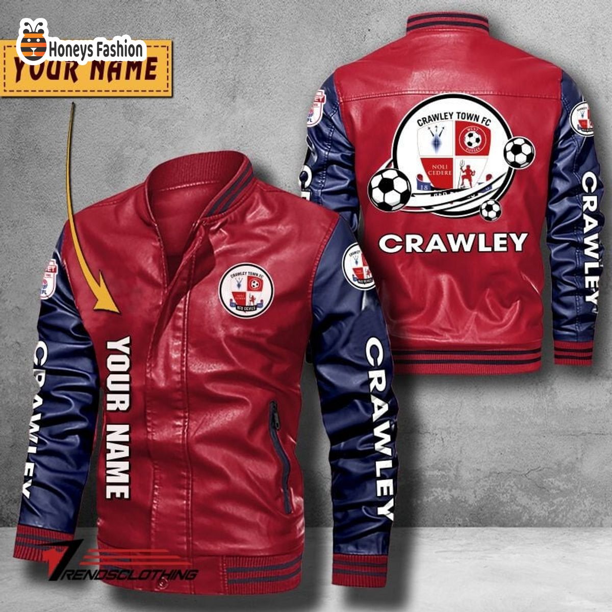 Crawley Town Custom Name Leather Bomber Jacket