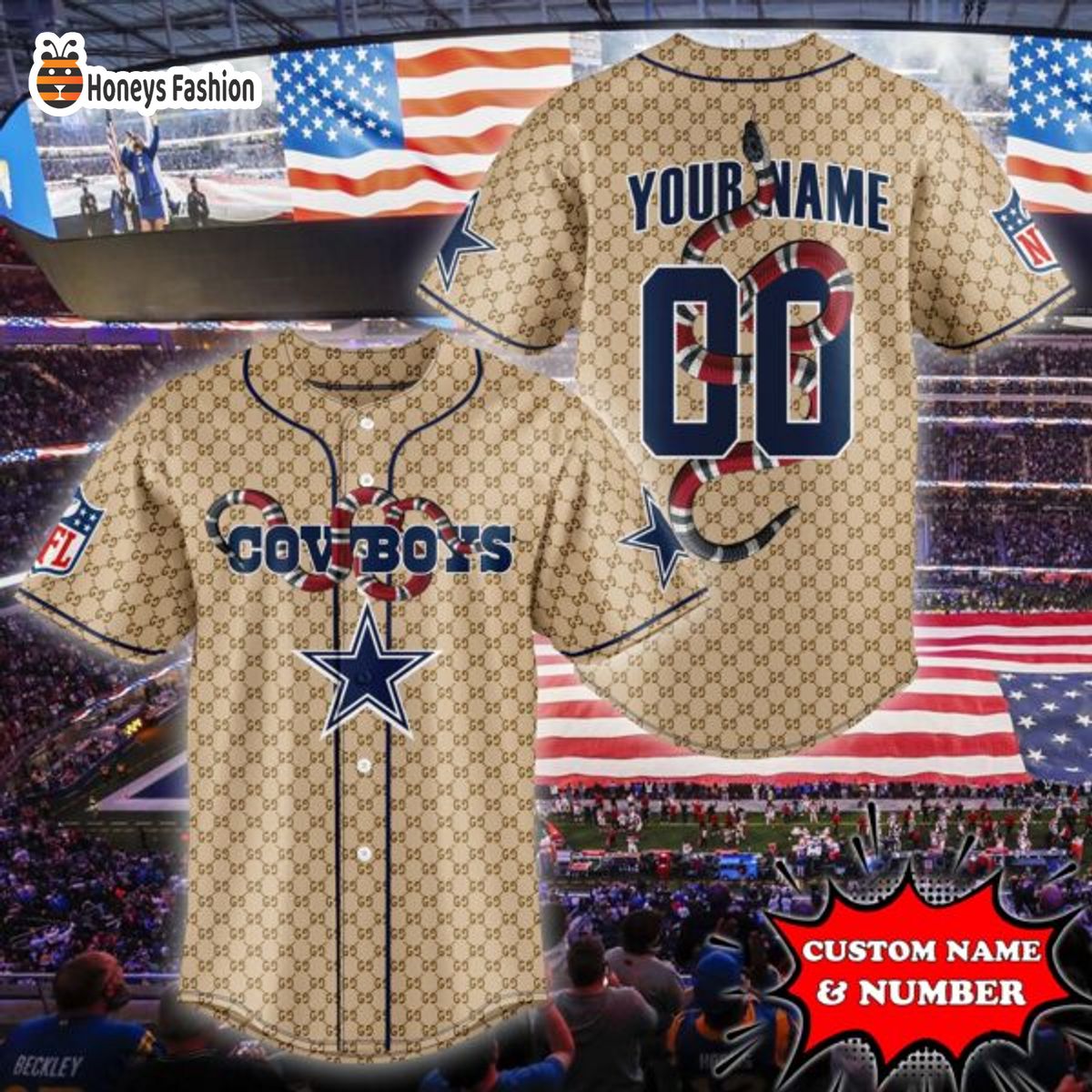 Dallas Cowboys NFL Gucci Custom Name And Number Baseball Jersey