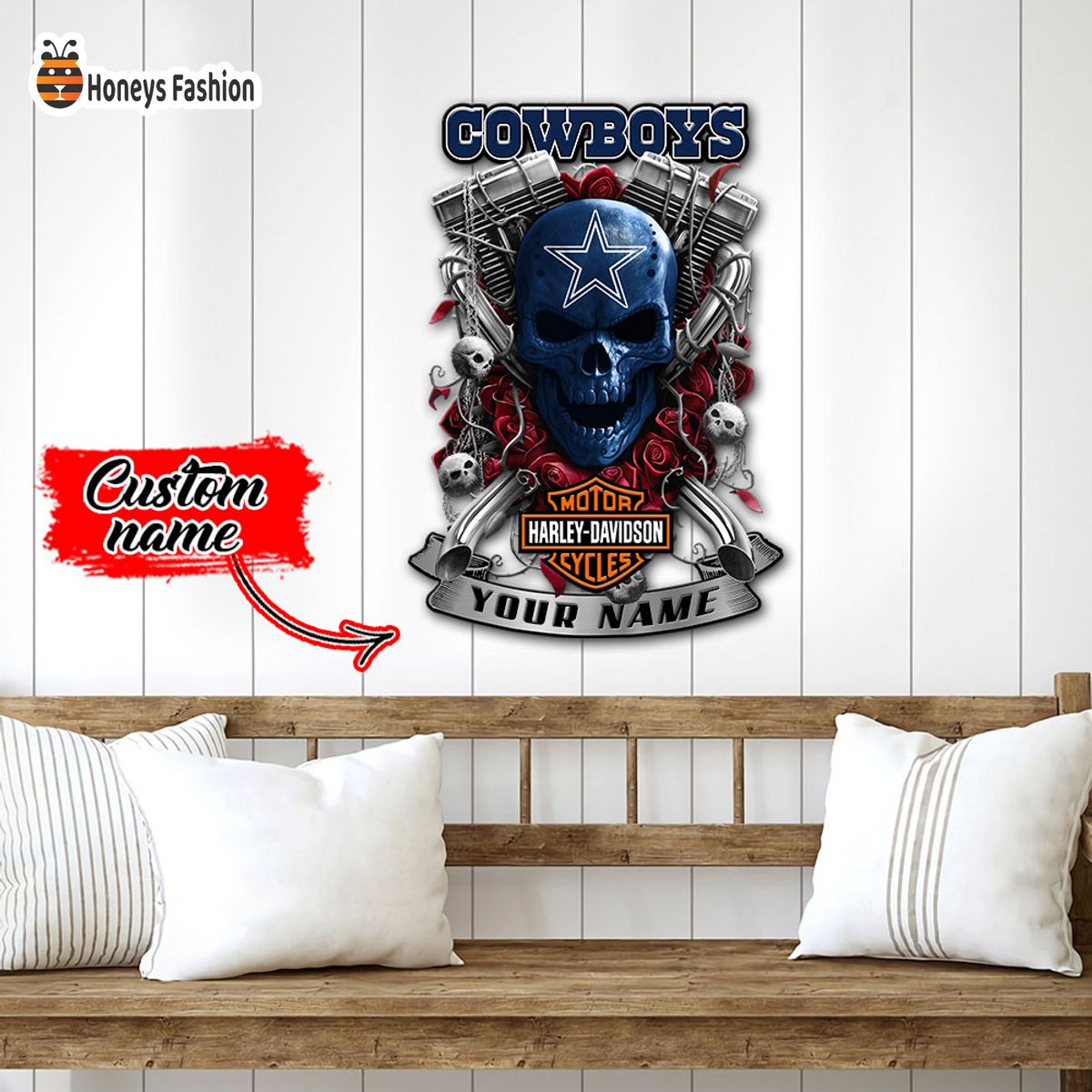 Dallas Cowboys Skull Harley Davidson Custom Name Metal sign