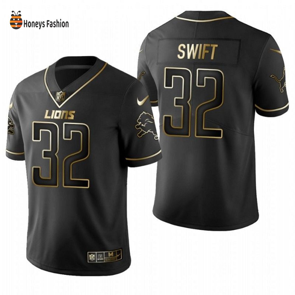 D’Andre Swift Number 32 Detroit Lions Black Golden Edition Vapor Limited Jersey