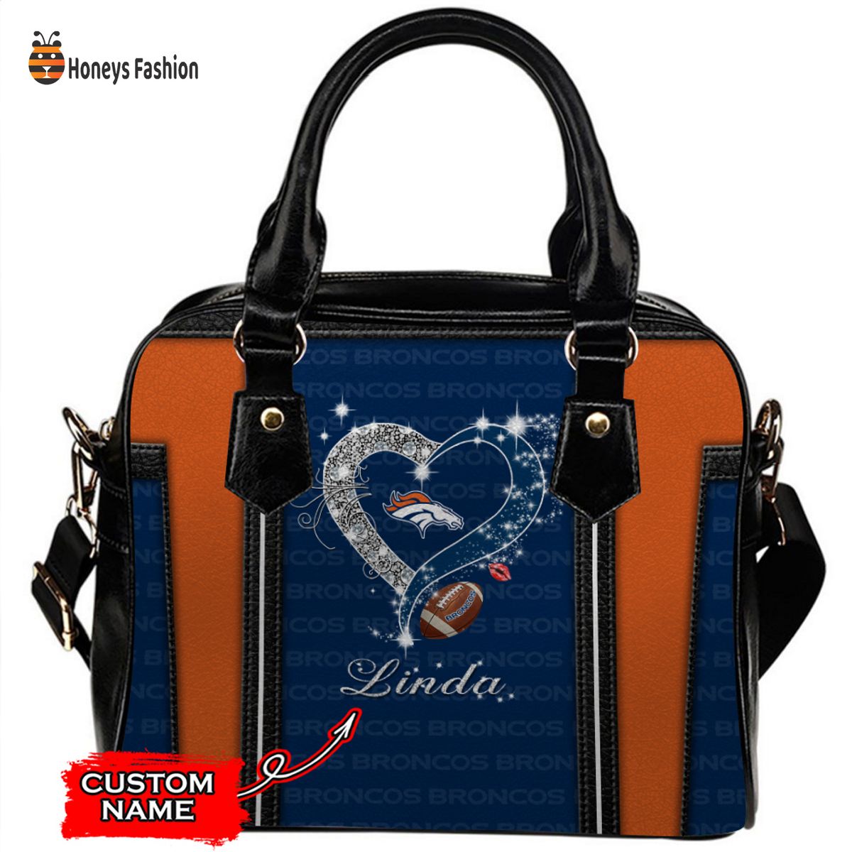 Denver Broncos NFL Custom Name Leather Handbag Tote bag