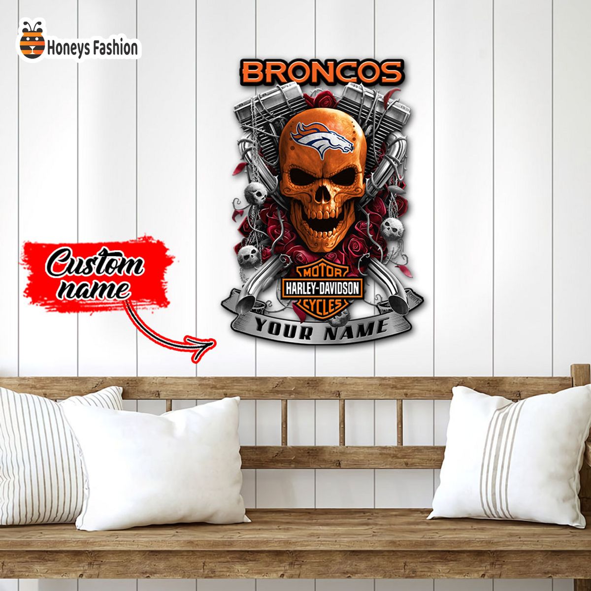 Denver Broncos Skull Harley Davidson Custom Name Metal sign