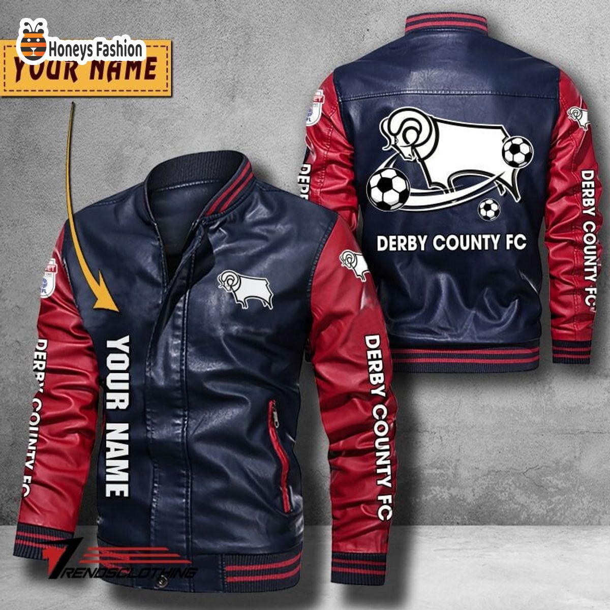 Derby County Custom Name Leather Bomber Jacket