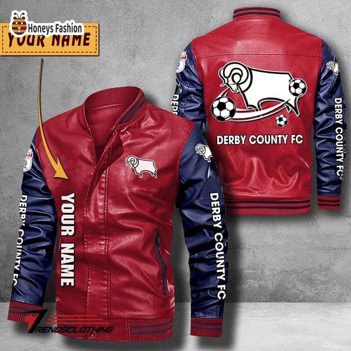 Derby County Custom Name Leather Bomber Jacket