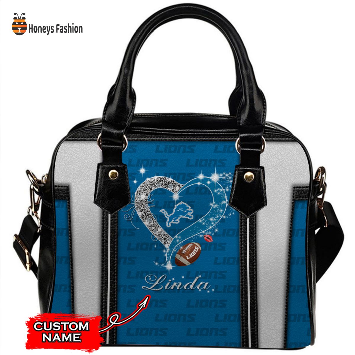 Detroit Lions NFL Custom Name Leather Handbag Tote bag