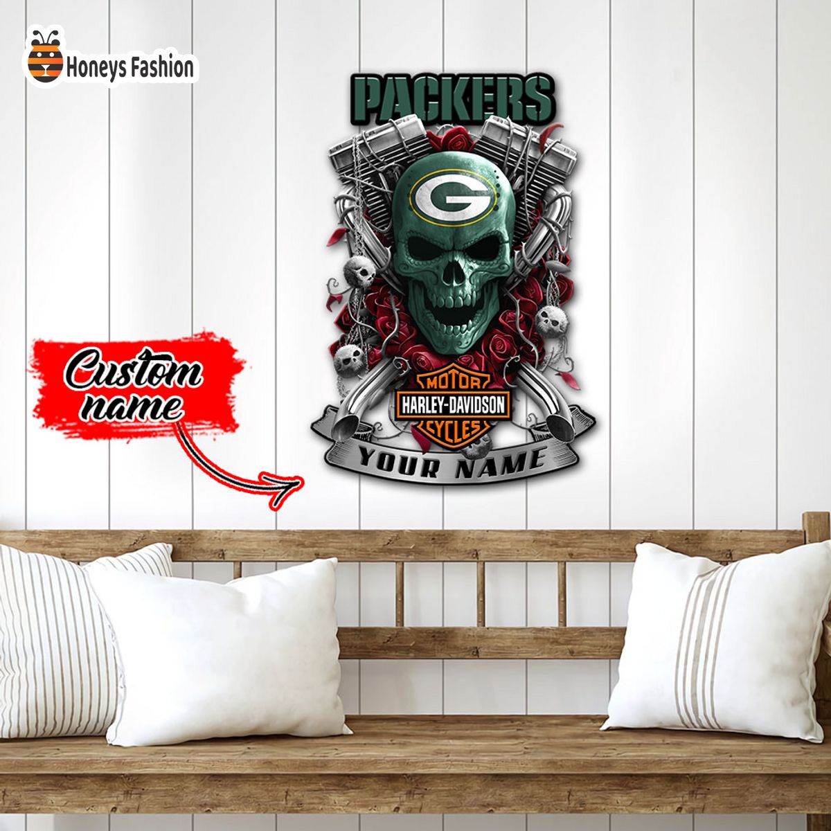 Green Bay Packers Skull Harley Davidson Custom Name Metal sign