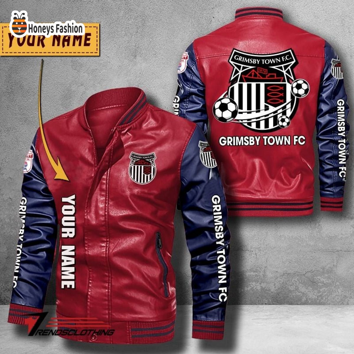 Grimsby Town Custom Name Leather Bomber Jacket