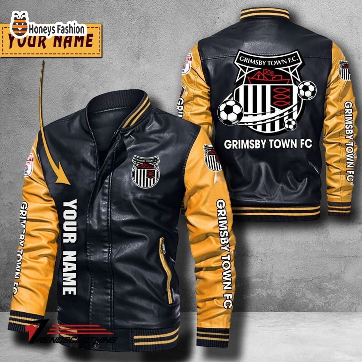 Grimsby Town Custom Name Leather Bomber Jacket