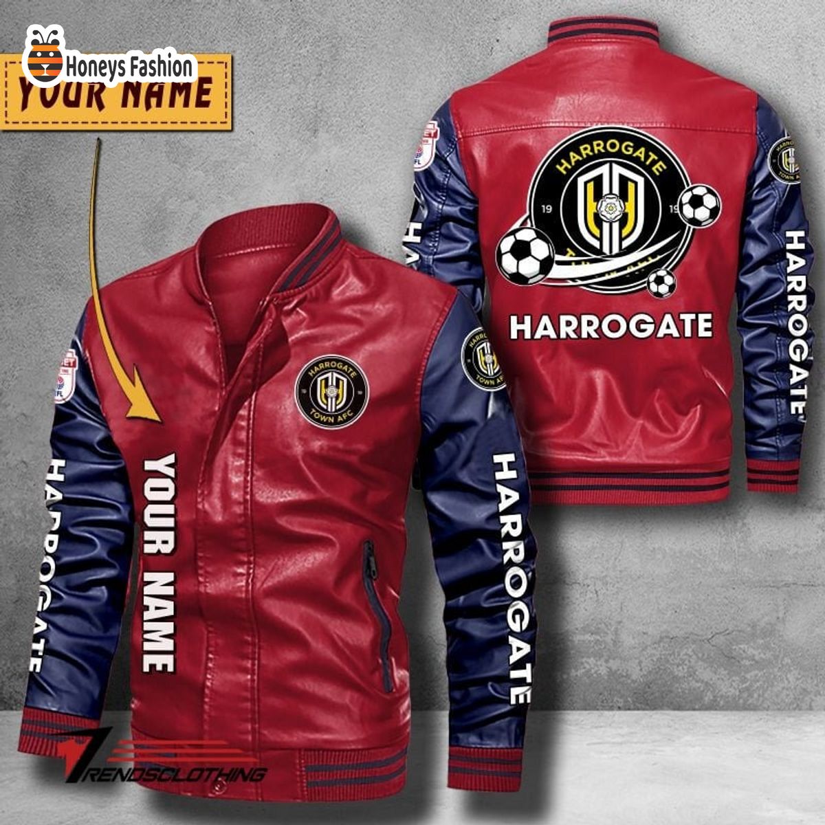 Harrogate Town AFC Custom Name Leather Bomber Jacket