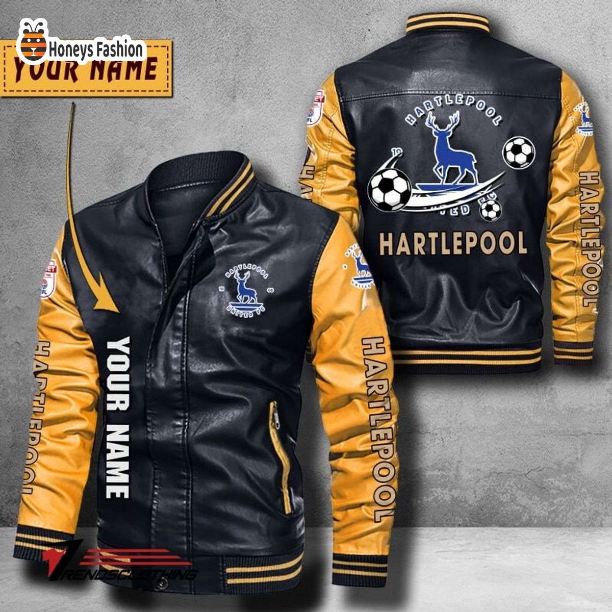 Hartlepool United Custom Name Leather Bomber Jacket