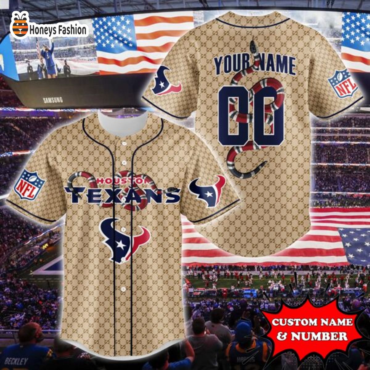 Houston Texans NFL Gucci Custom Name And Number Baseball Jersey