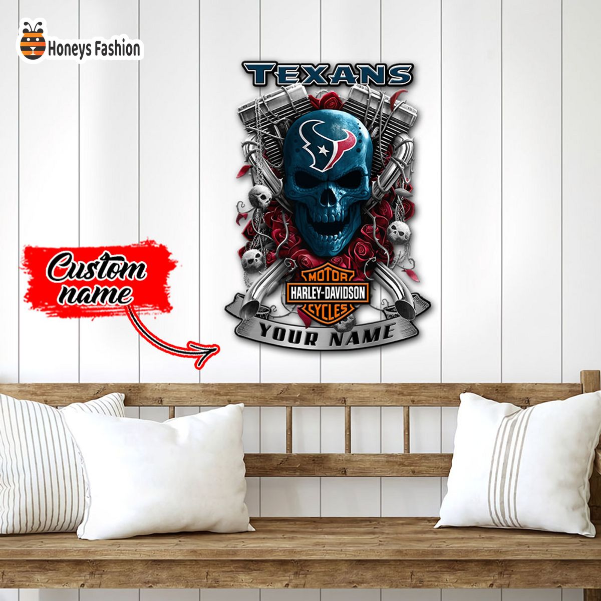 Houston Texans Skull Harley Davidson Custom Name Metal sign