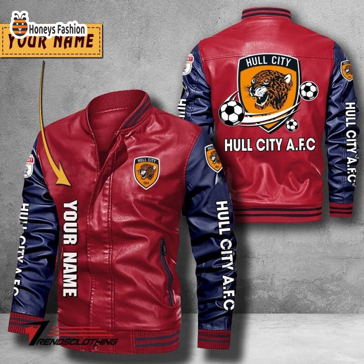 Hull City Custom Name Leather Bomber Jacket