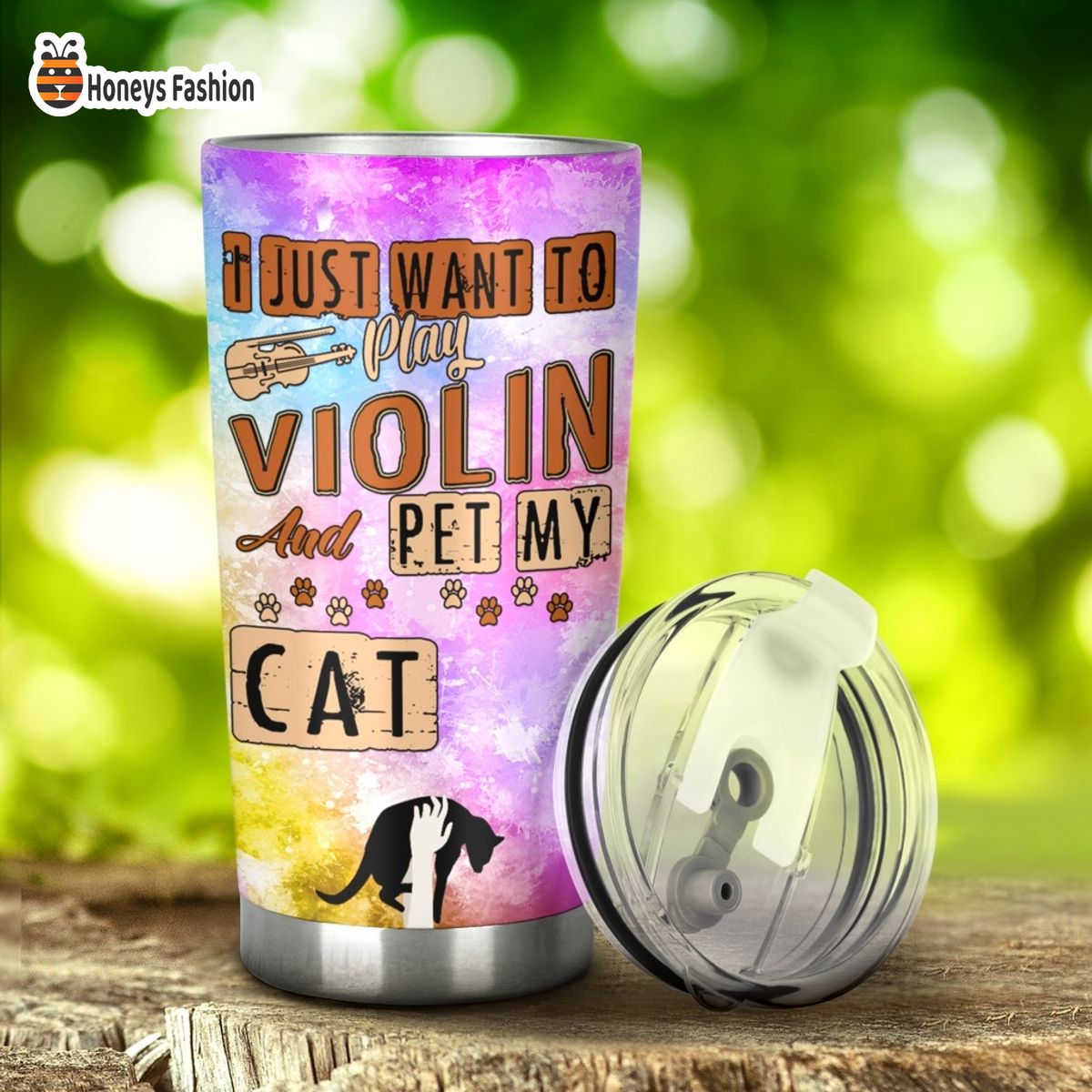 I Just Want To Play Violin And Pet My Cat Stainless Steel Tumbler Cup