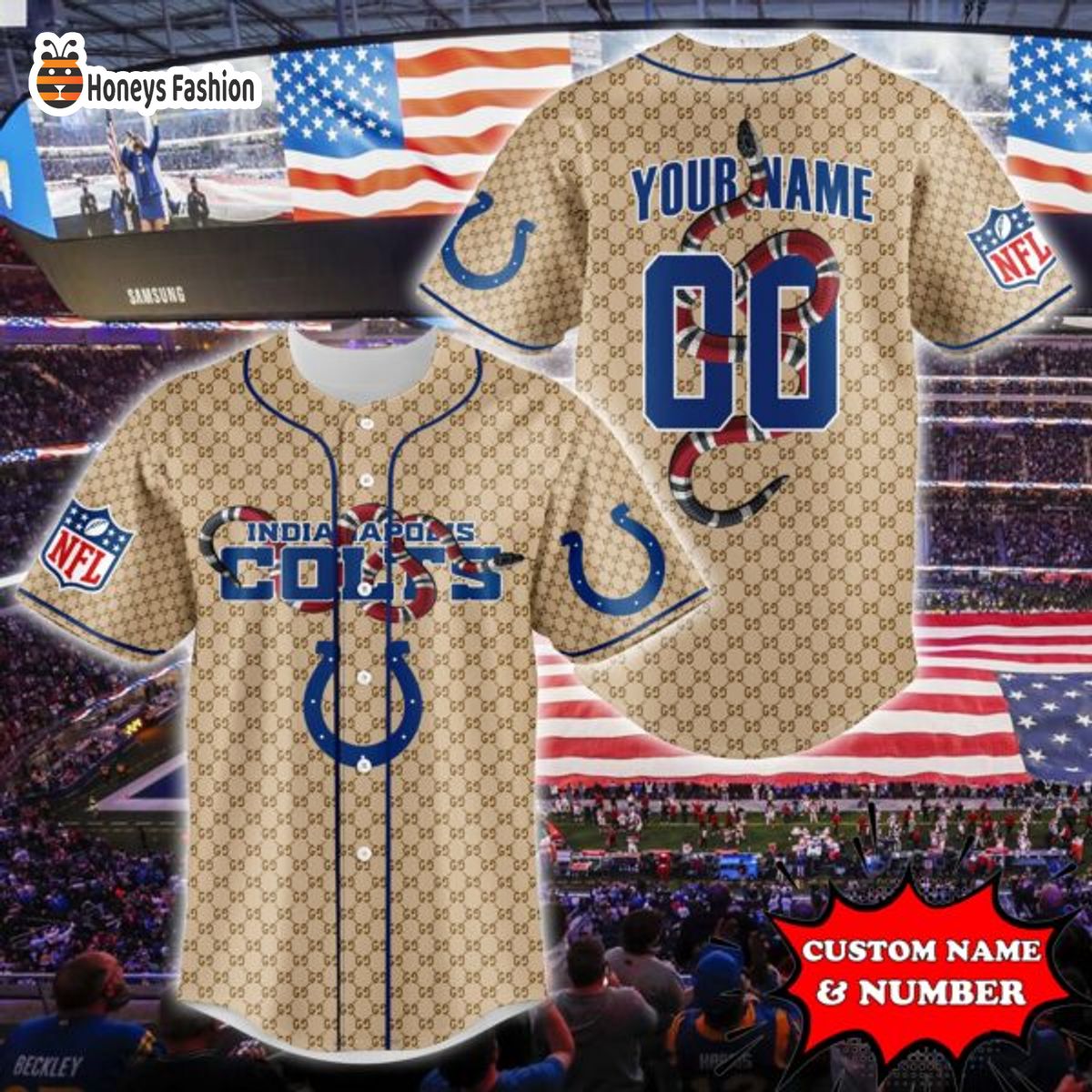 Indianapolis Colts NFL Gucci Custom Name And Number Baseball Jersey
