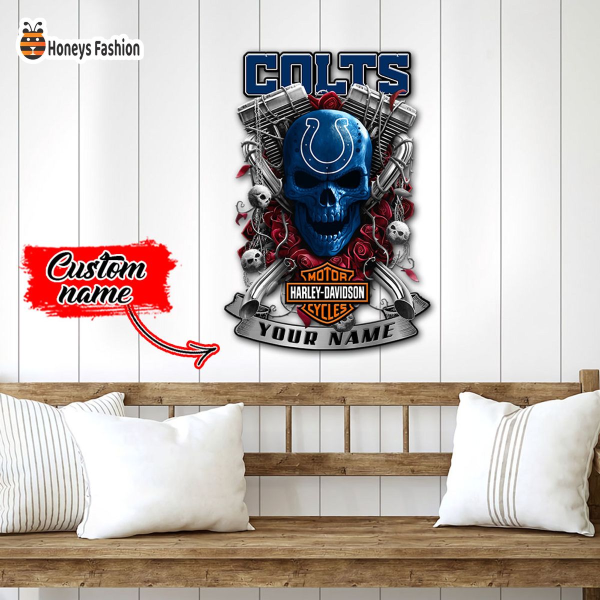 Indianapolis Colts Skull Harley Davidson Custom Name Metal sign
