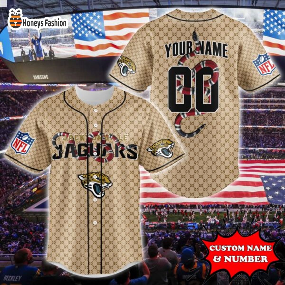 Jacksonville Jaguars NFL Gucci Custom Name And Number Baseball Jersey