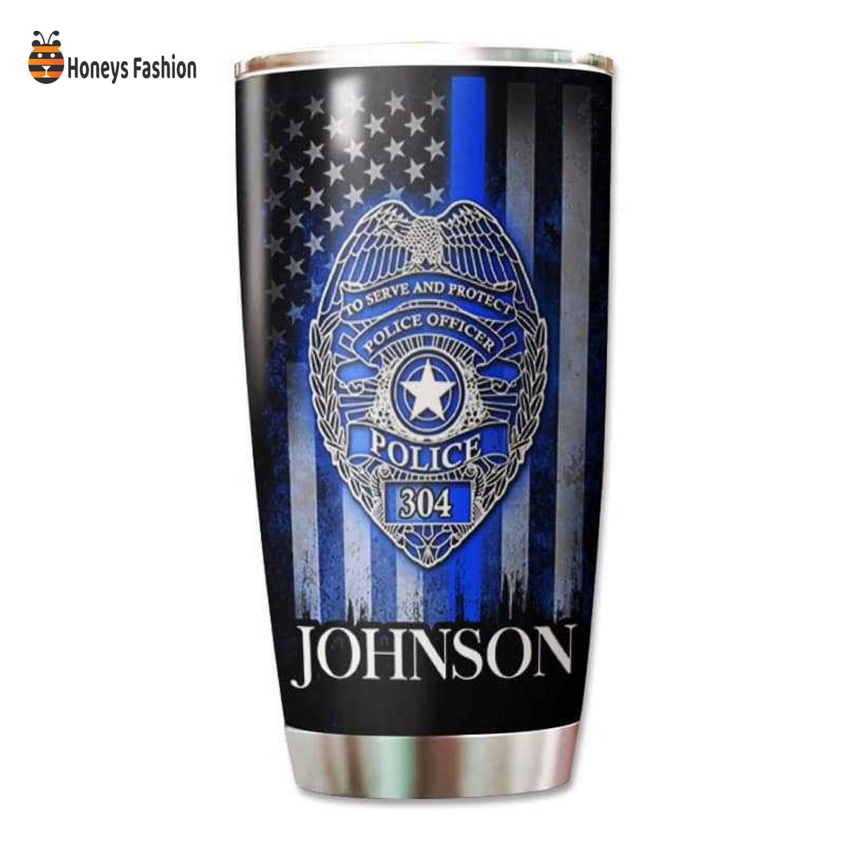 Johnson Police Badge Thin Blue Line Flag Personalized Tumbler