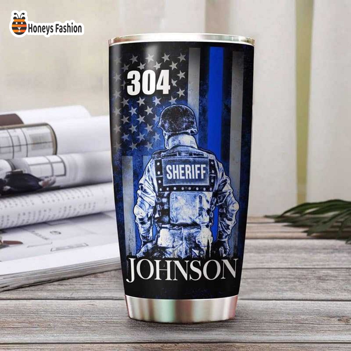 Johnson Sheriff Suit Thin Blue Line Flag Personalized Tumbler