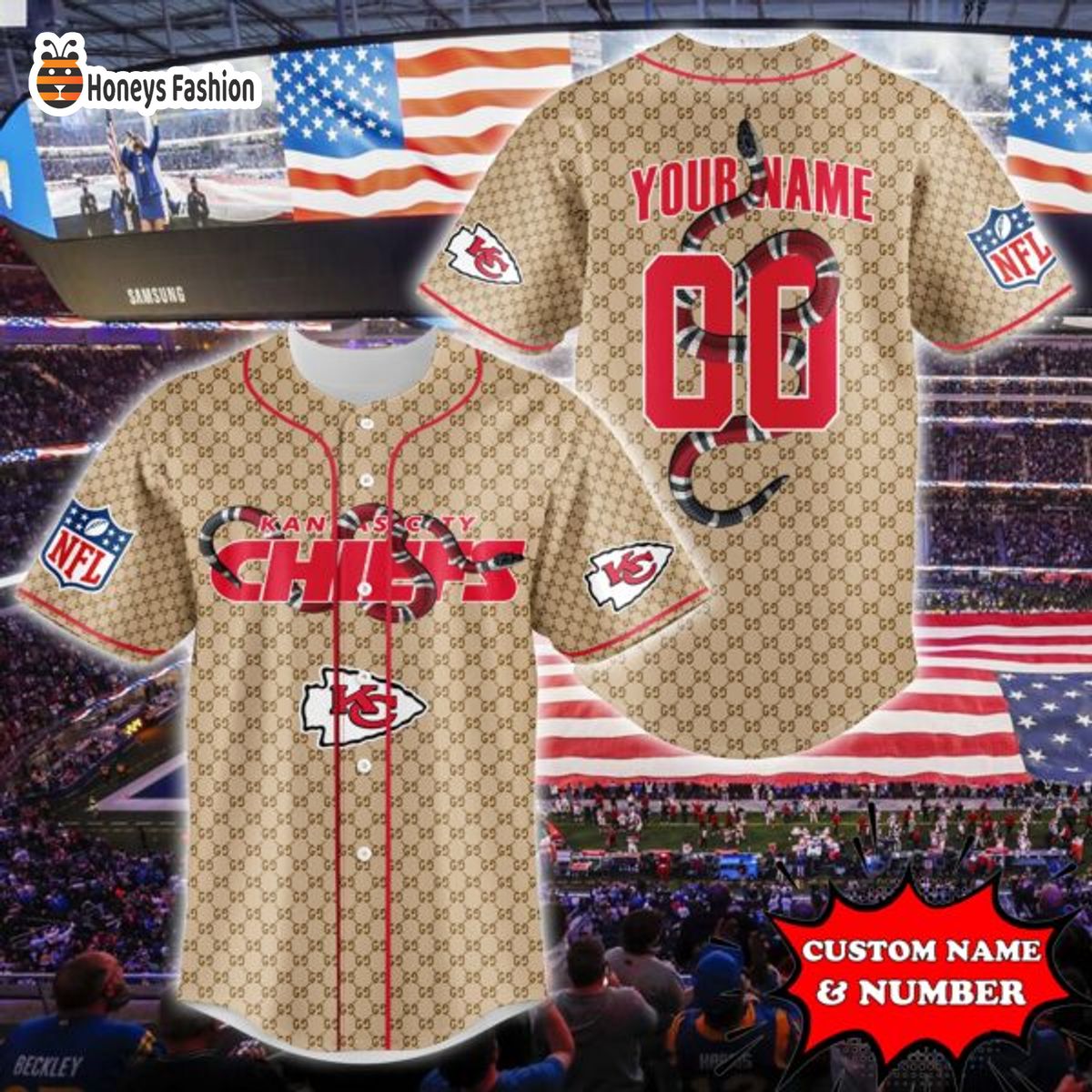 Kansas City Chiefs NFL Gucci Custom Name And Number Baseball Jersey
