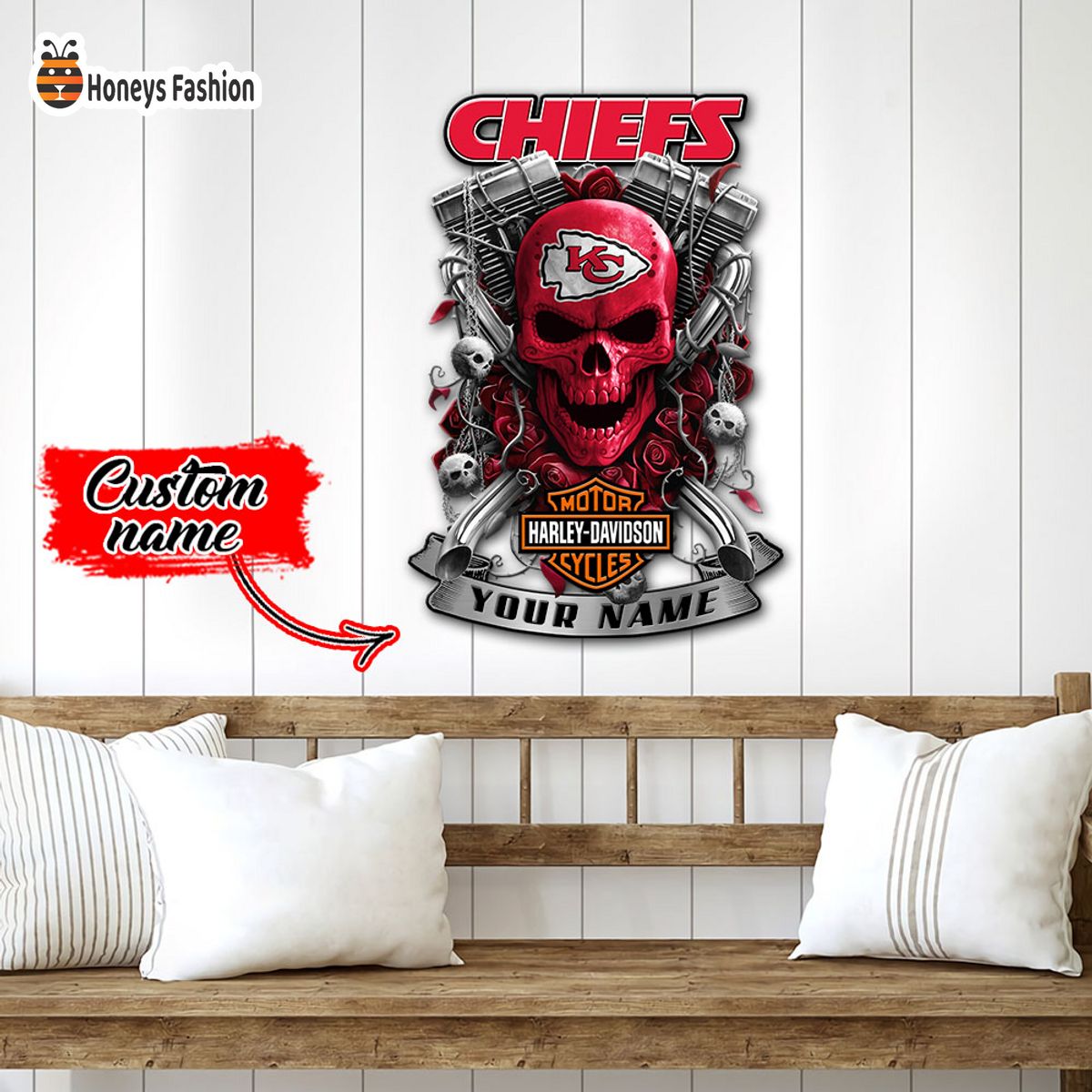 Kansas City Chiefs Skull Harley Davidson Custom Name Metal sign
