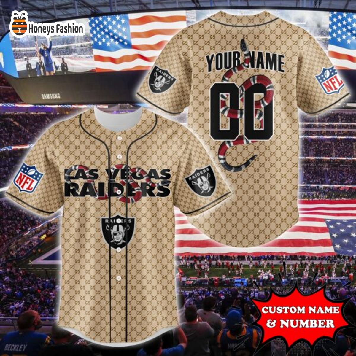 Las Vegas Raiders NFL Gucci Custom Name And Number Baseball Jersey