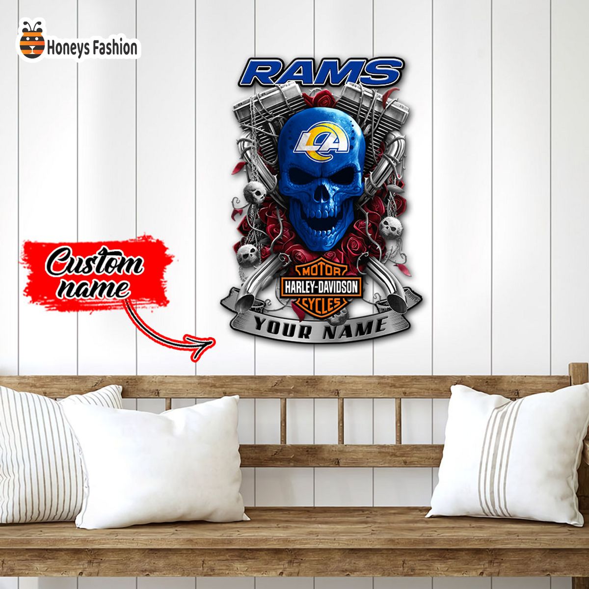 Los Angeles Rams Skull Harley Davidson Custom Name Metal sign