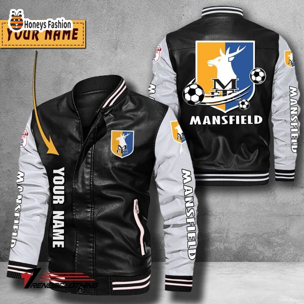 Mansfield Town Custom Name Leather Bomber Jacket