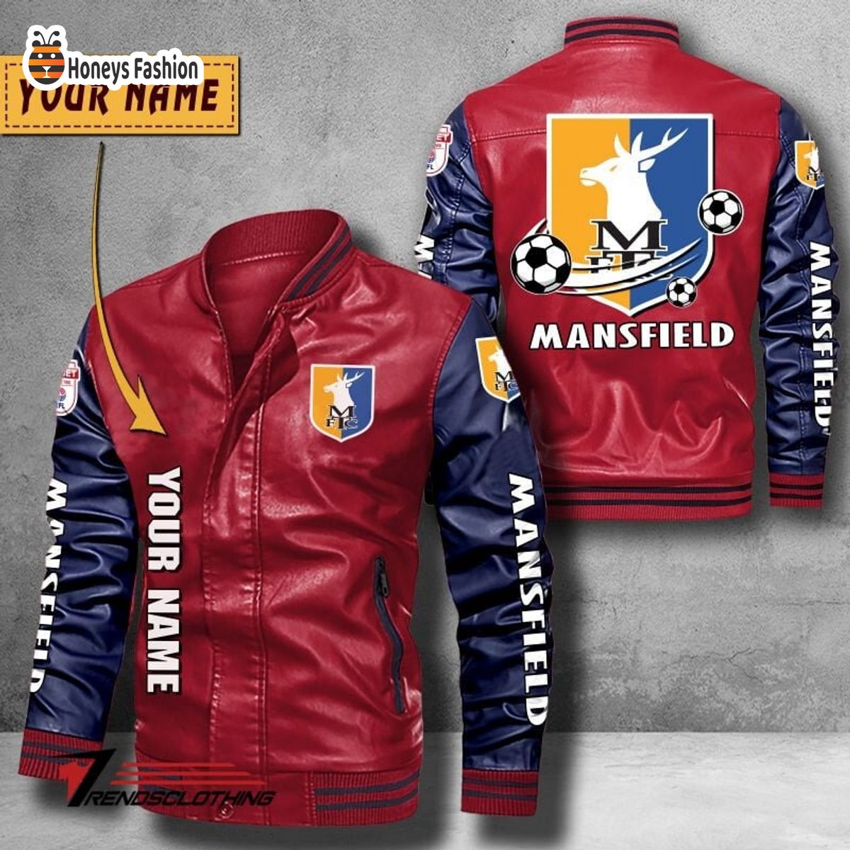 Mansfield Town Custom Name Leather Bomber Jacket