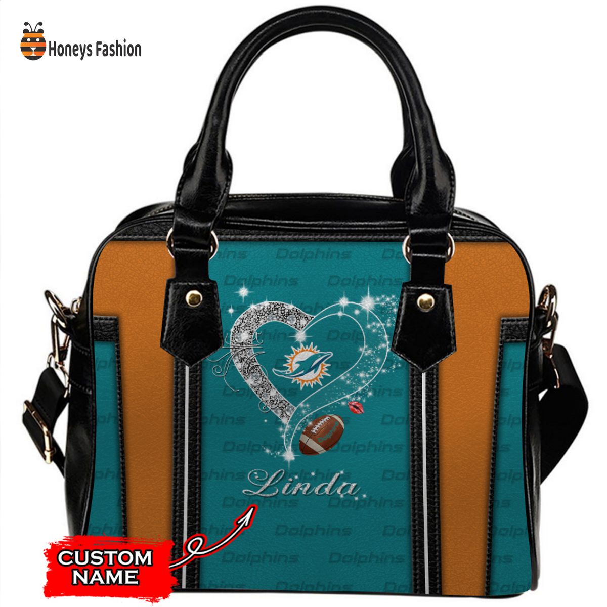 Miami Dolphins NFL Custom Name Leather Handbag Tote bag