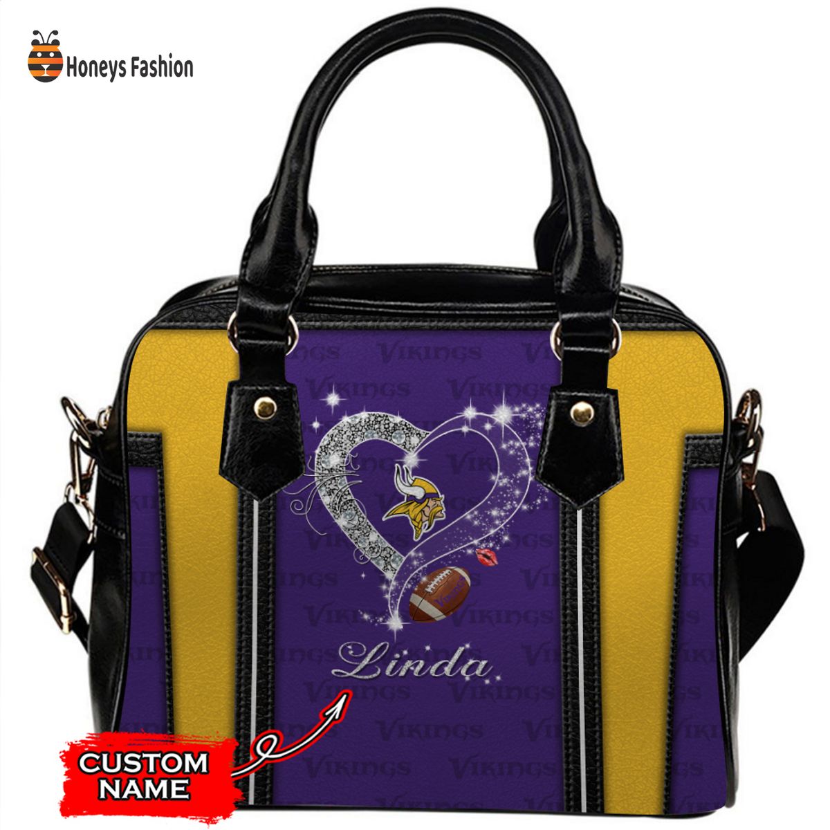 Minnesota Vikings NFL Custom Name Leather Handbag Tote bag