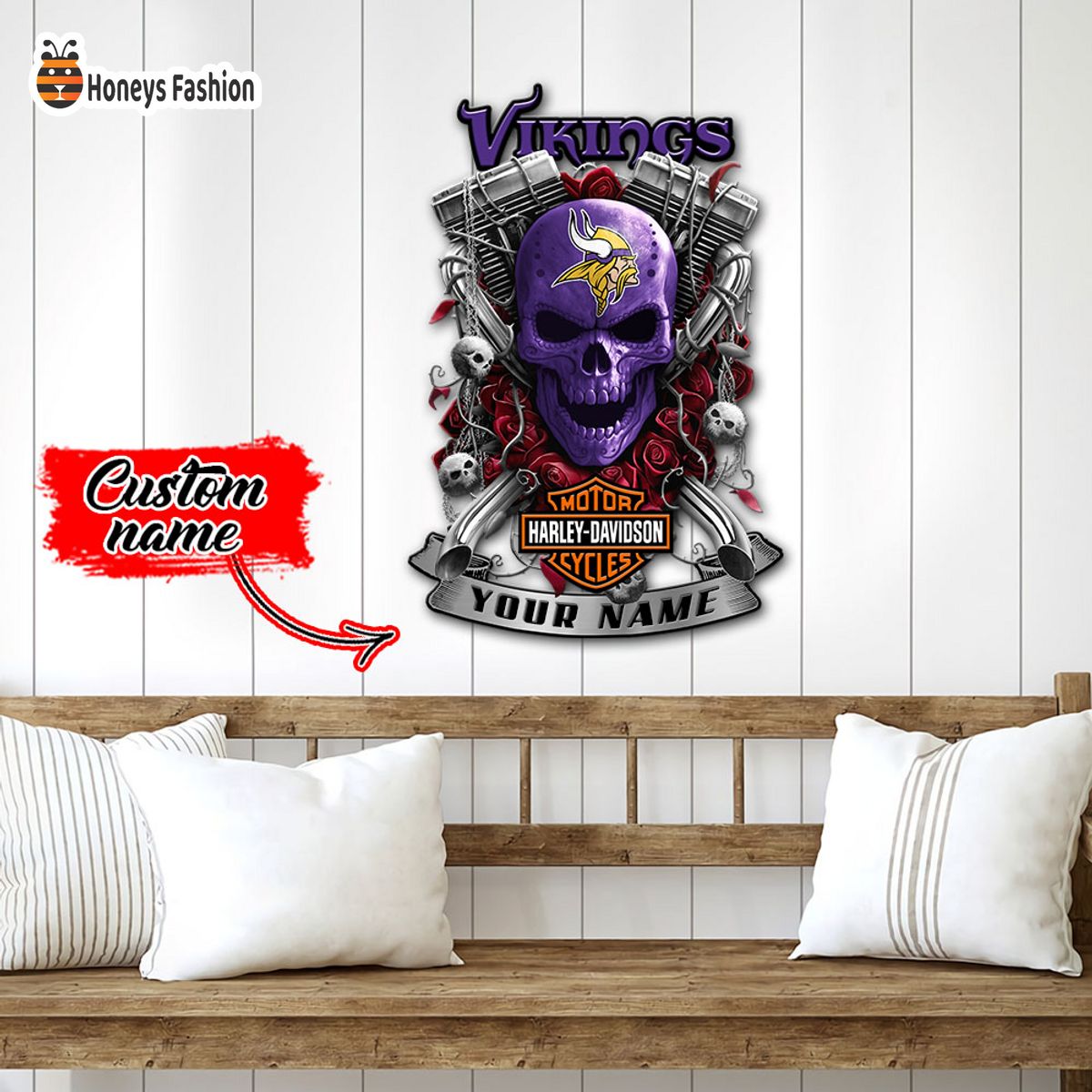 Minnesota Vikings Skull Harley Davidson Custom Name Metal sign