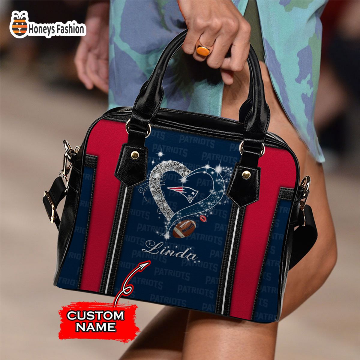 New England Patriots NFL Custom Name Leather Handbag Tote bag