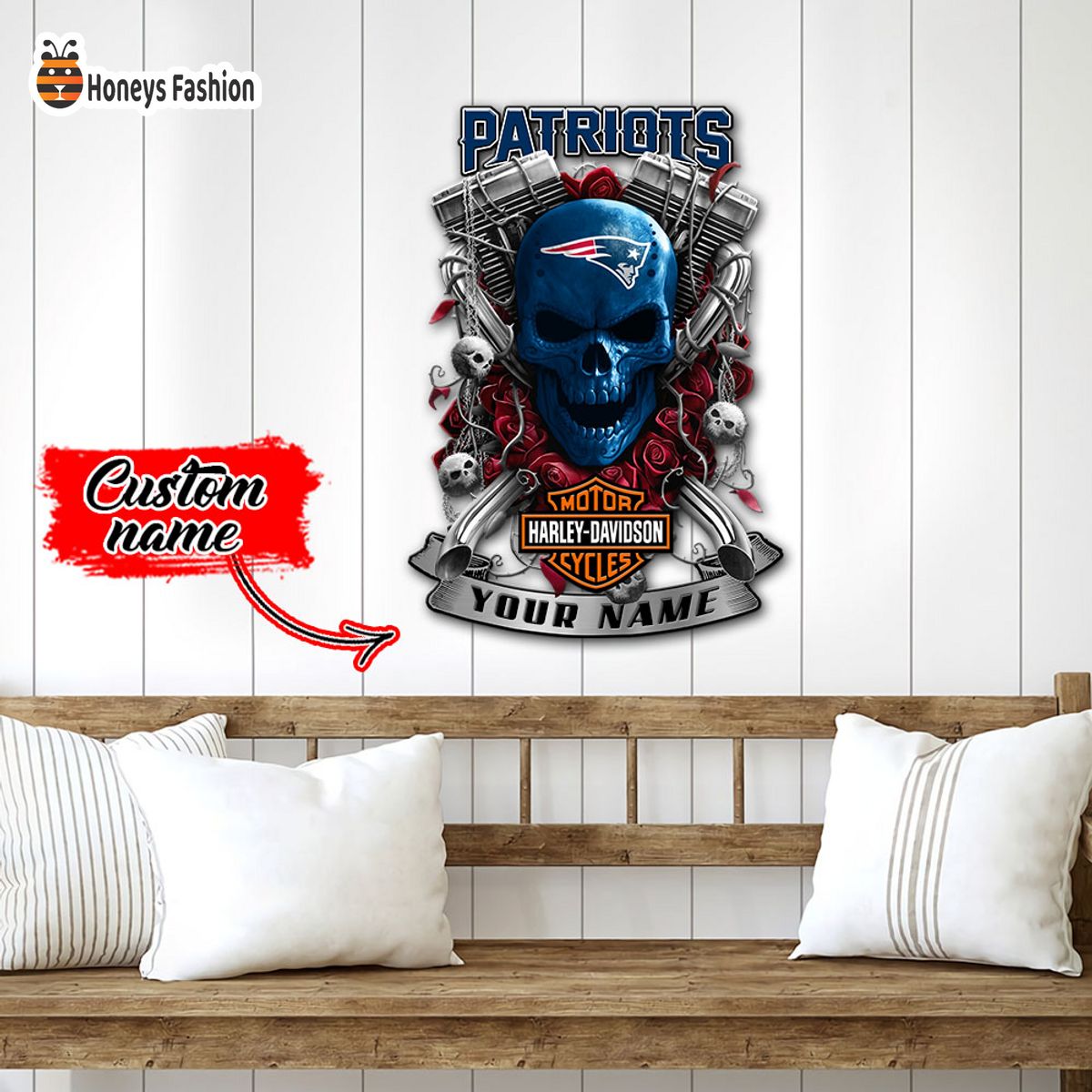 New England Patriots Skull Harley Davidson Custom Name Metal sign