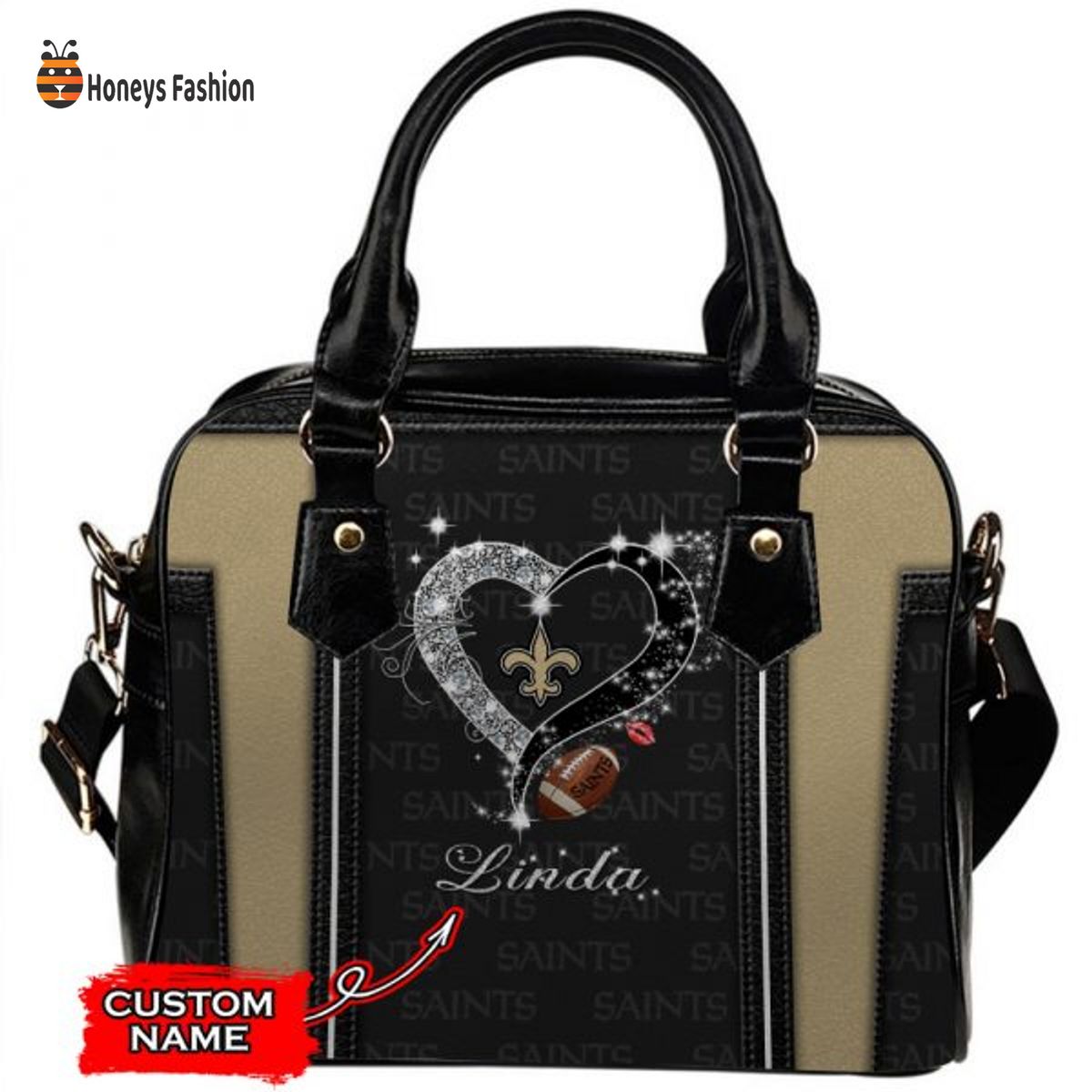New Orleans Saints NFL Custom Name Leather Handbag Tote bag