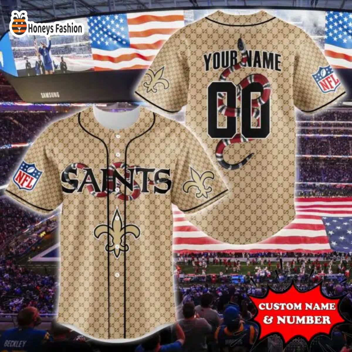 New Orleans Saints NFL Gucci Custom Name And Number Baseball Jersey