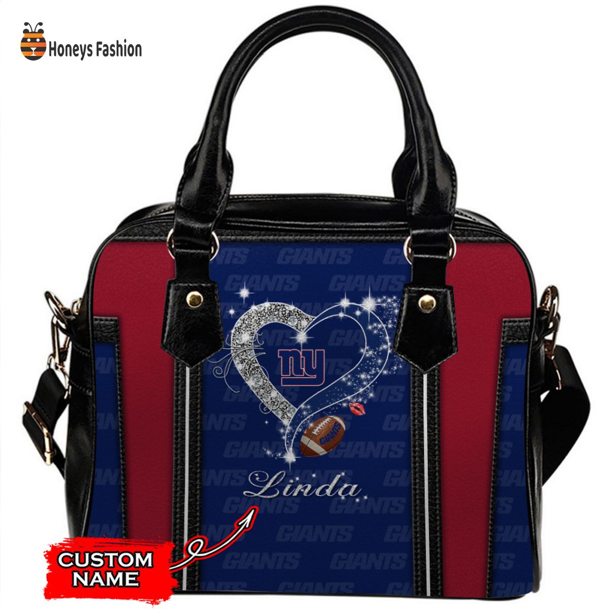 New York Giants NFL Custom Name Leather Handbag Tote bag