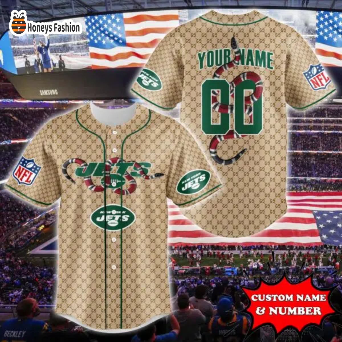 New York Giants NFL Gucci Custom Name And Number Baseball Jersey