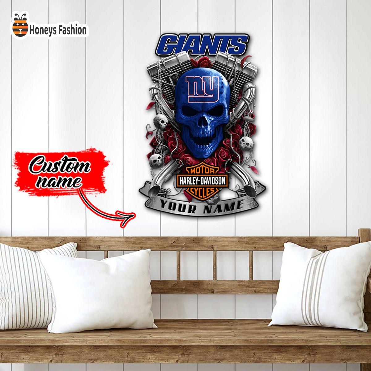New York Giants Skull Harley Davidson Custom Name Metal sign