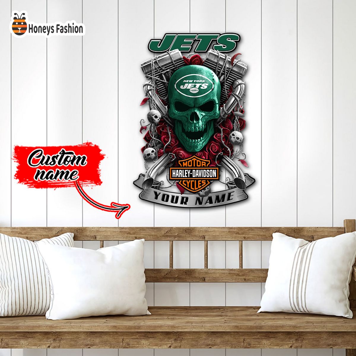 New York Jets Skull Harley Davidson Custom Name Metal sign