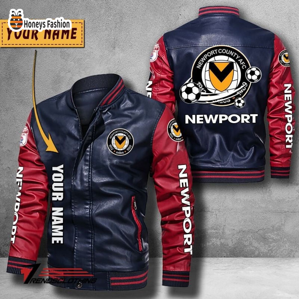 Newport County Custom Name Leather Bomber Jacket
