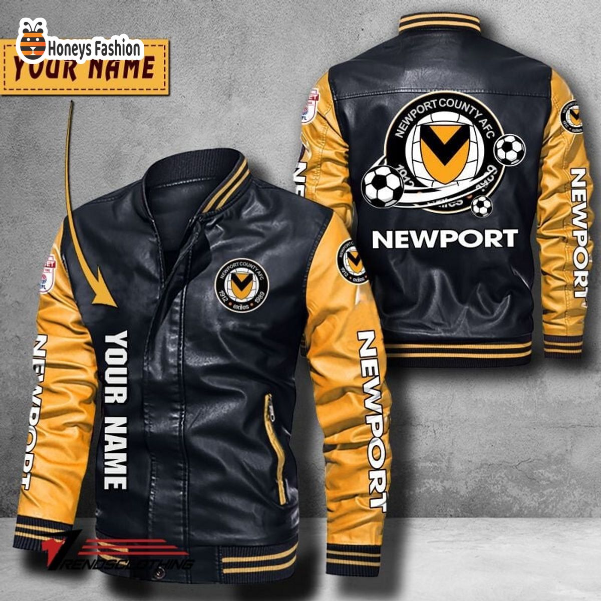 Newport County Custom Name Leather Bomber Jacket