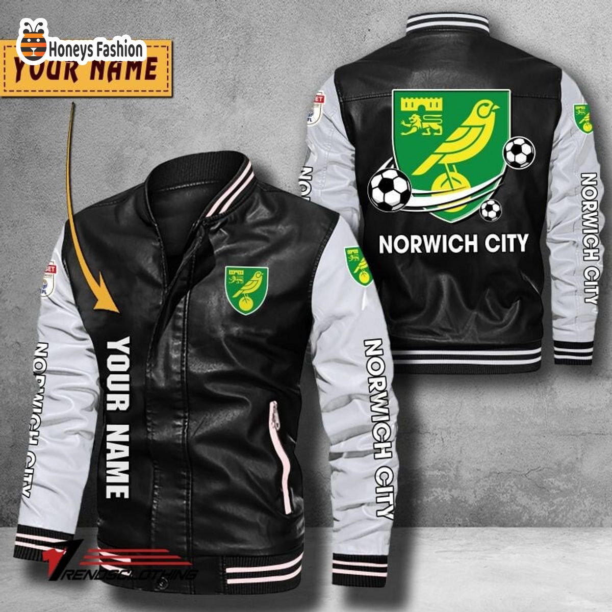 Norwich City Custom Name Leather Bomber Jacket
