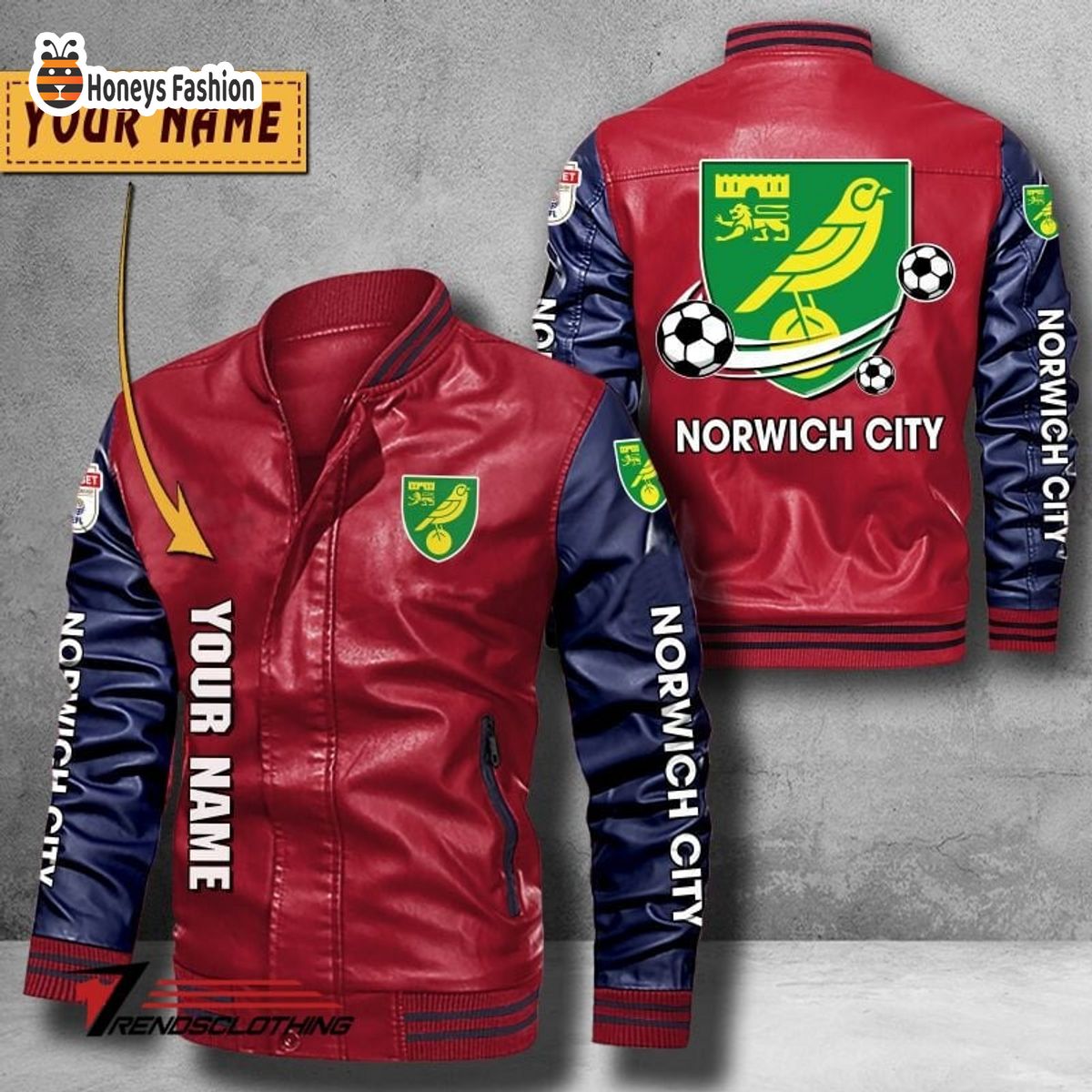 Norwich City Custom Name Leather Bomber Jacket