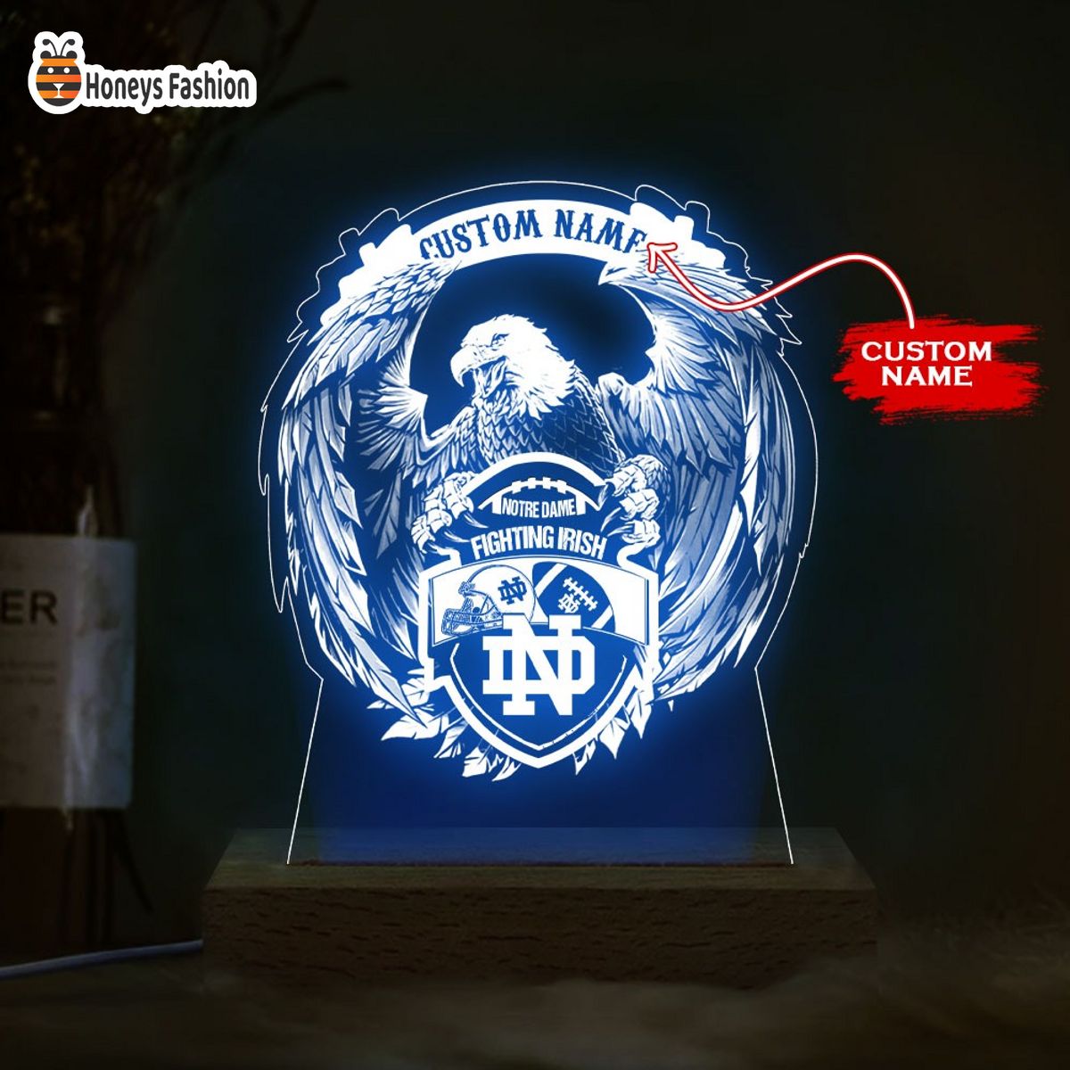 Notre Dame Fighting Irish NCAA Custom Name Acrylic LED Night Light Lamp