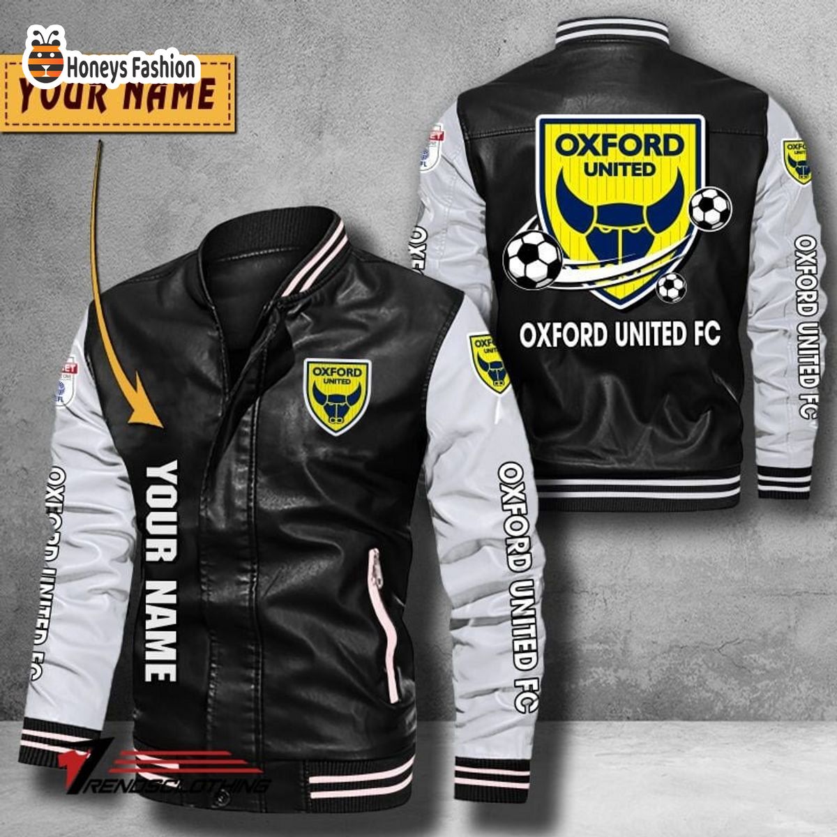 Oxford United F.C Custom Name Leather Bomber Jacket