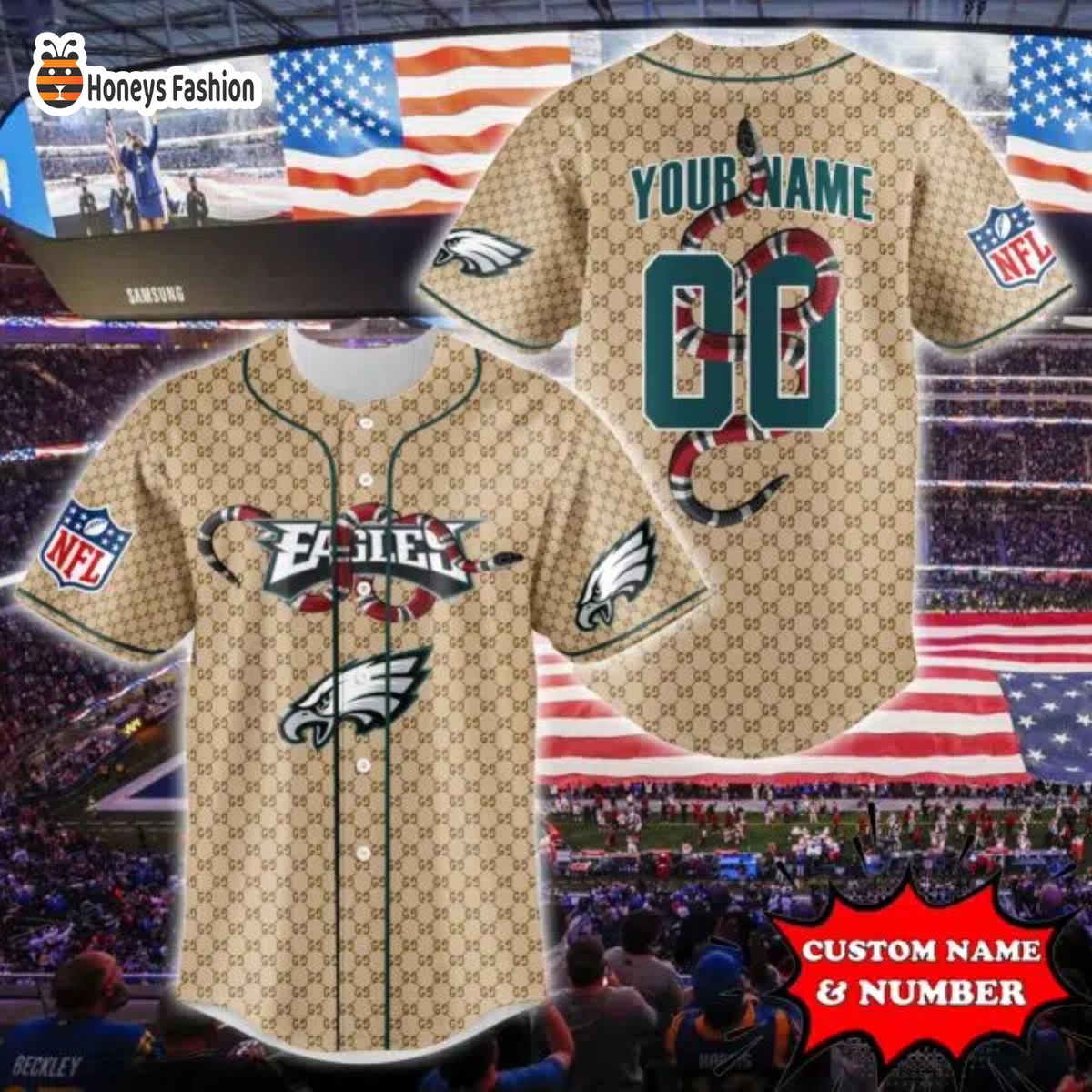 Philadelphia Eagles NFL Gucci Custom Name And Number Baseball Jersey