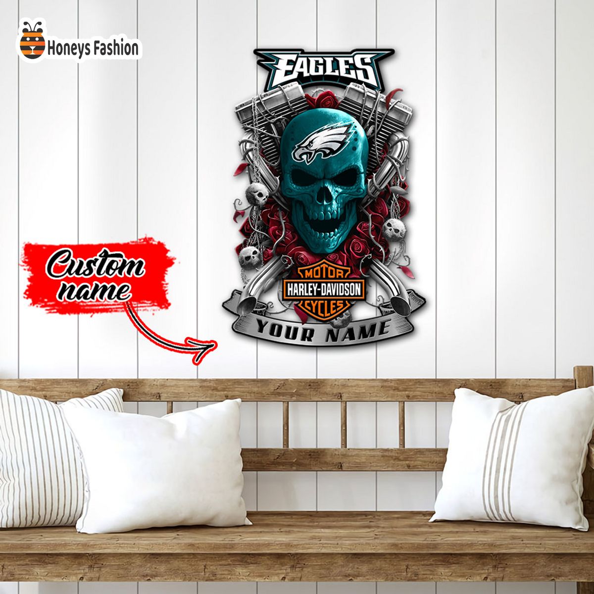 Philadelphia Eagles Skull Harley Davidson Custom Name Metal sign